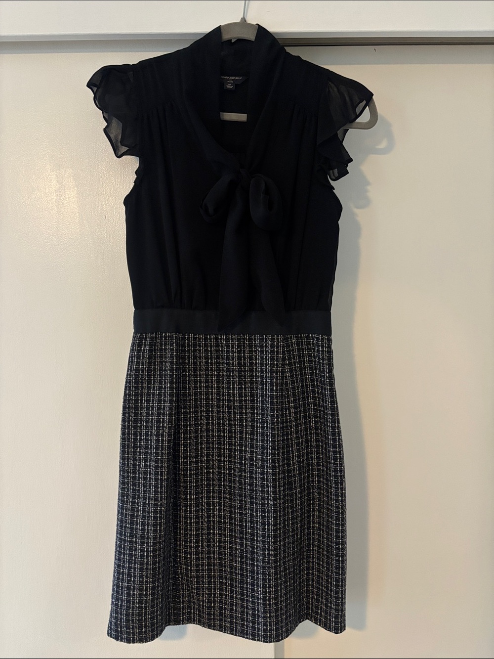 Banana Republic Black Bow Neck Tweed Skirt Dress